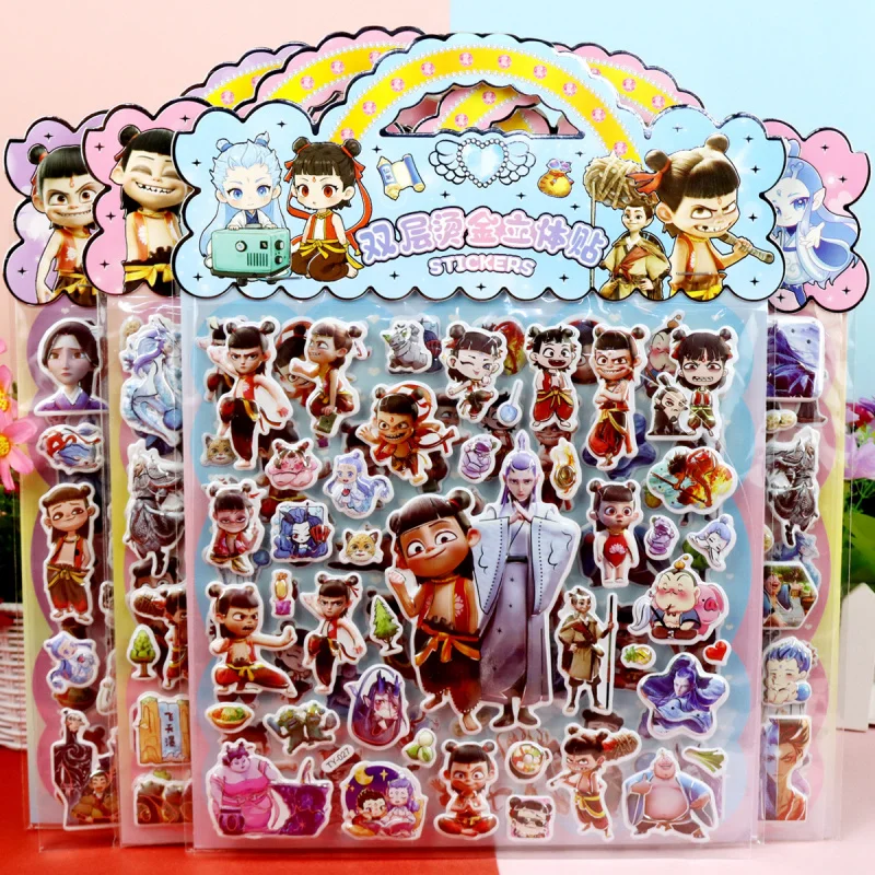 

2Pcs Children Cartoon Stickers Nezha's Demon Child Making Waves, Capibara Double Layer Bubble Stickers Decals