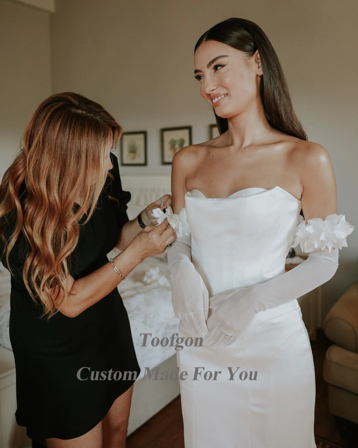 Toofgon-vestidos de novia elegantes de cola de pez, vestidos de novia sin mangas de satén, tren de barrido, vestido de sesión de fotos de boda, vestidos de novia de fiesta formales