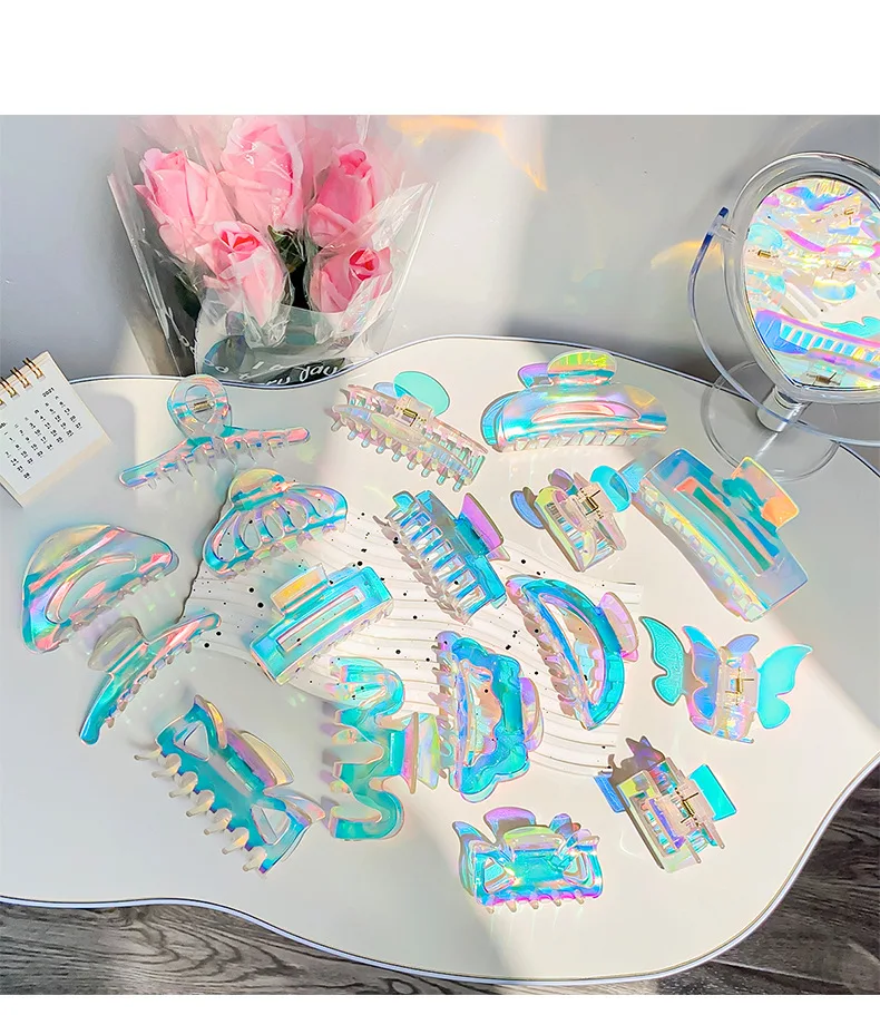 Bunte Meerjungfrau Schmetterling Klaue Clip für Frauen Laser transparente Hai Clip zurück Kopf Haarnadel Krabben Klaue Mode Haarschmuck – Detail 6