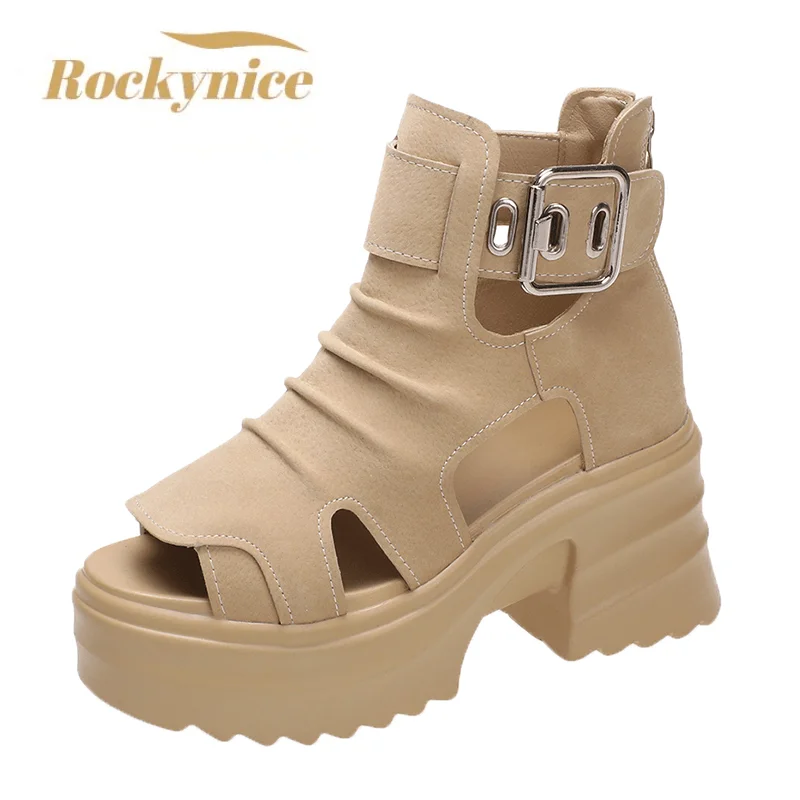 

Women Gladiator Sandals New 2023 Summer Open Toe Buckle Strap Shoes 8CM High Heels Leather Sandals Woman Casual Wedges Sneakers