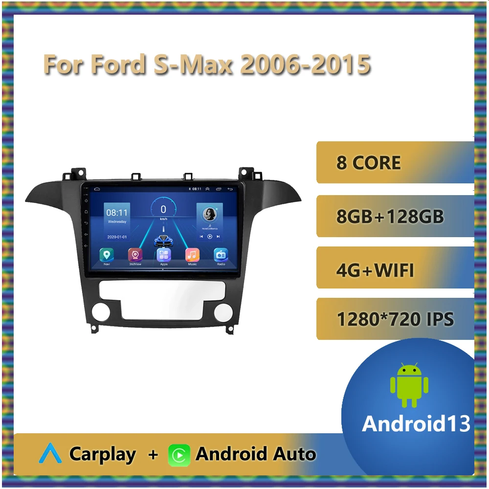 Android 13 for Ford S-Max 2006 - 2015 Car radio Multimedia Video player GPS navi Stereo IPS Touch Sceen 2din Autoradio 8-Core BT