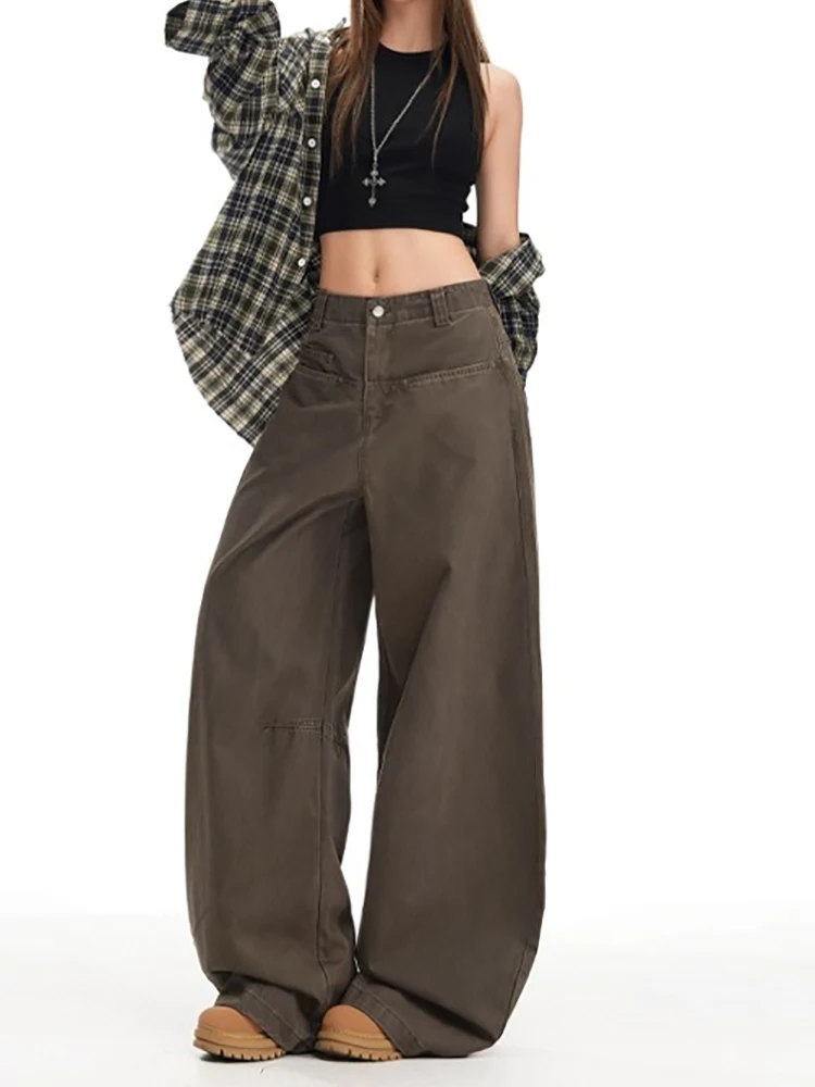 여성 Y2K 감성 하이웨이스트 배기진 루즈핏 보이프렌드 와이드 레그 데님 팬츠 트렌디 스트레이트 바지