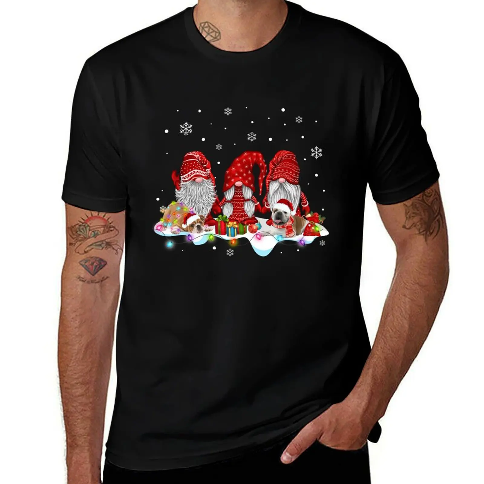 

Funny Christmas Gnomes Bulldog Shirt Xmas Santa Red Gnome Dog Lovers T Shirt T-Shirt aesthetic clothes mens cotton t shirts