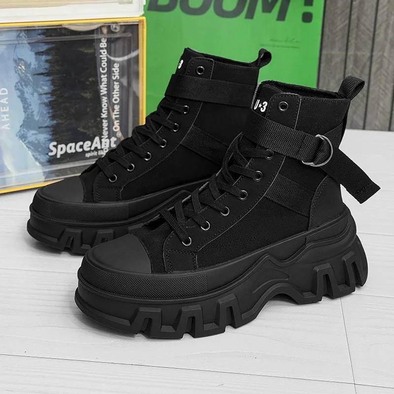 

Men's high top strap buckle plus size 2025 autumn and winter new boots canvas surface men's and women's shoes