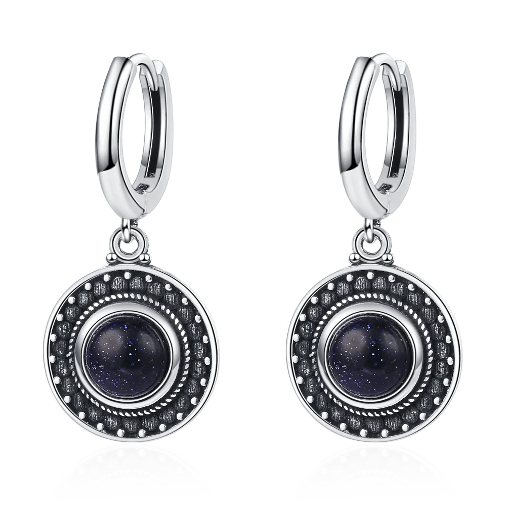 

Women's Vintage Natural Round Moonstone Earrings Silver Beaded Decor Antique Silver Tone Hoop Earrings Simple Fashion Party Gift