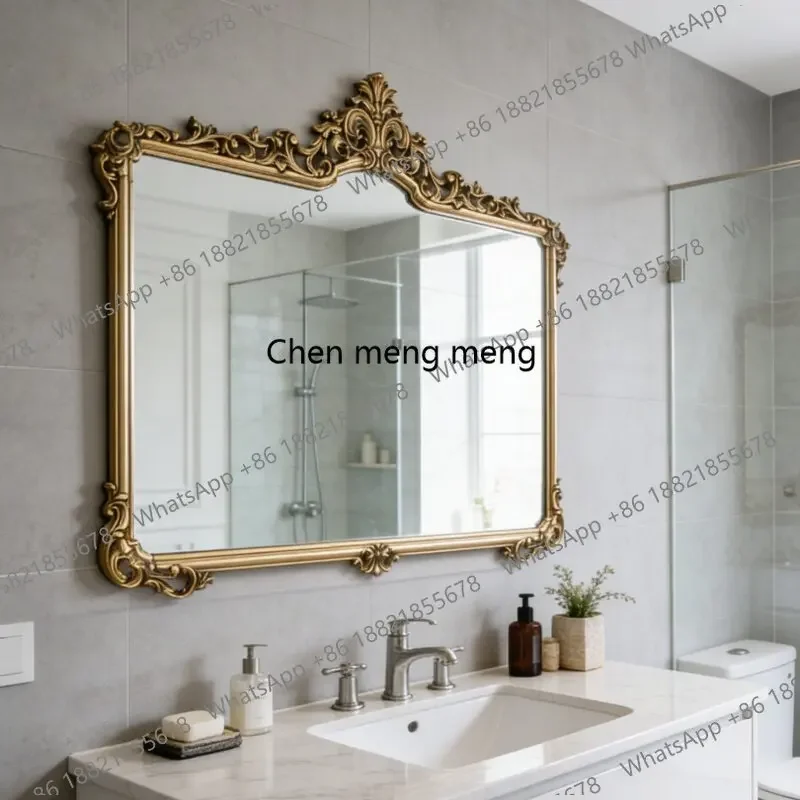 E182 French retro bathroom mirror American European bathroom wall hanging wall engraved dressing decorative mirror