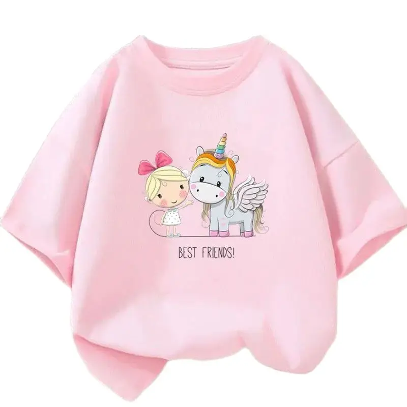 Cute Cartoon Girl T-shirts Girls Summer Unicorn Friends Clothes Baby T Shirts Children Short Sleeve Clothing Graphic T-shirt Tee