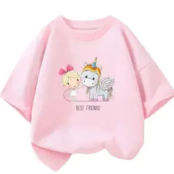 Cute Cartoon Girl T-shirts Girls Summer Unicorn Friends Clothes Baby T Shirts Children Short Sleeve Clothing Graphic T-shirt Tee