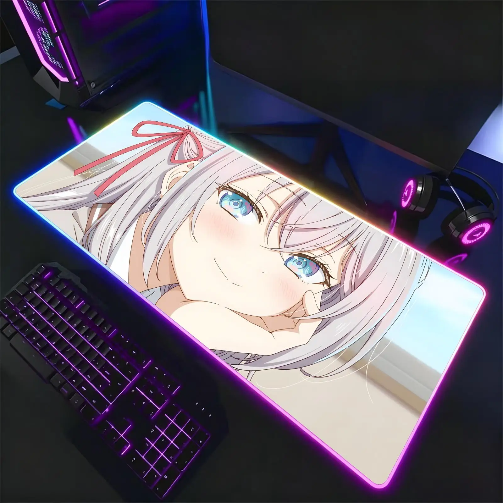 RGB Color Changing Gaming Mouse Pad, Stitched Edges, XXL Large Keyboard Desk Mat Alya Sometimes Hides Her Feelings in Russian