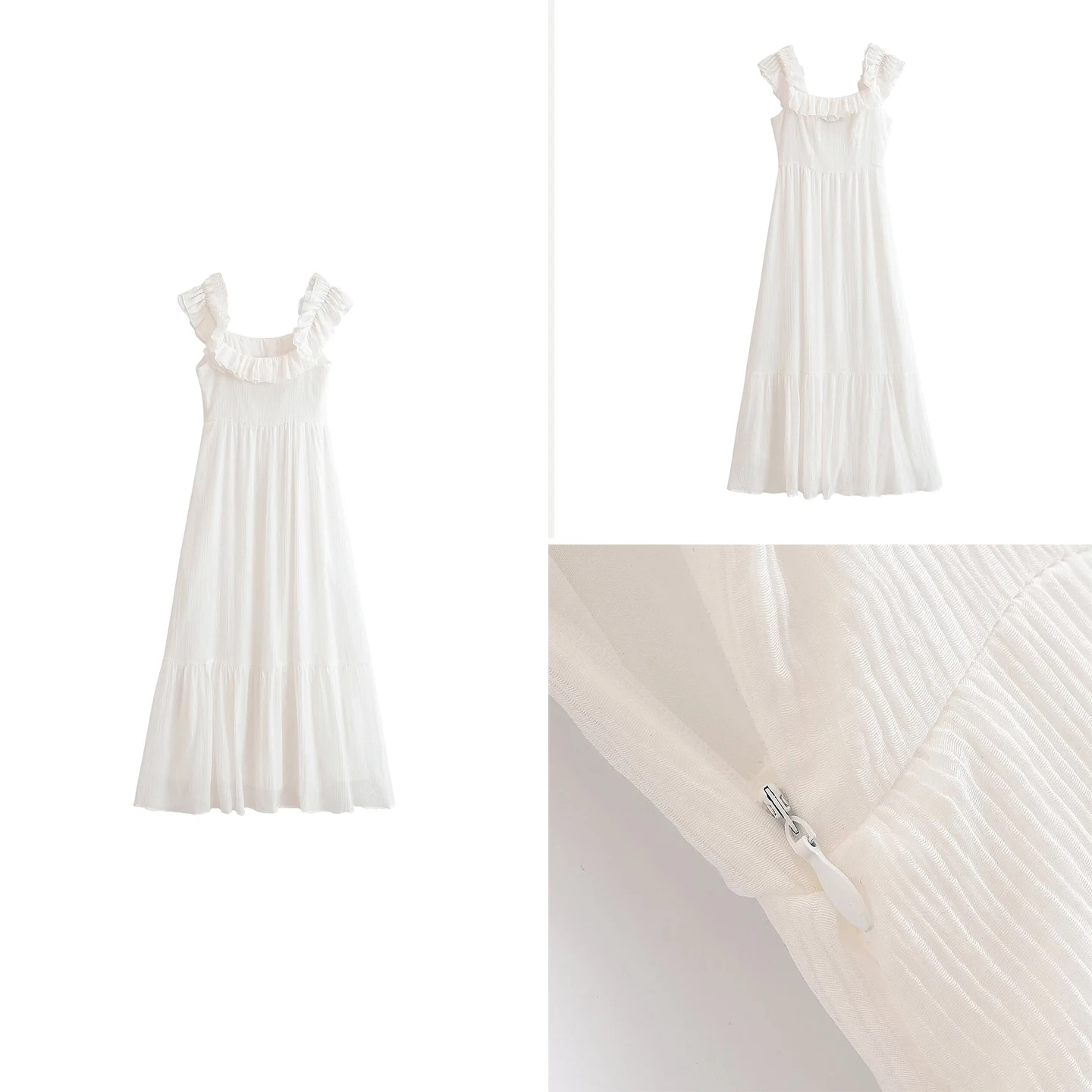Fashionable Textured Pleated One-Shoulder Multi-Layered Hem Dress Women's Casual Style Sleeveless Neckline Daily Wear Autumn ...