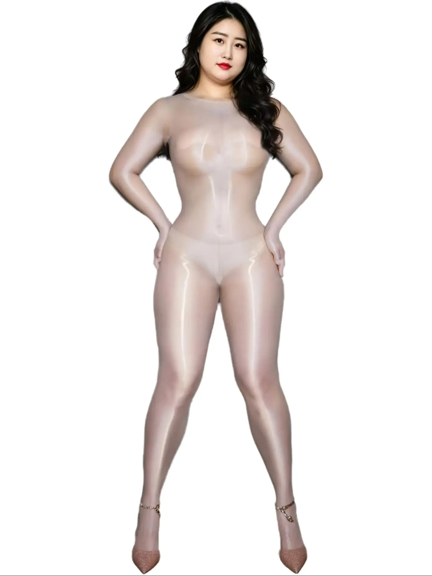M XL Glossy Shiny Encased Hand Nylon Catsuit Bodystocking Crotchless Bodysuit Tights Leotard Conjoined Jumpsuit Lingerie Unitard