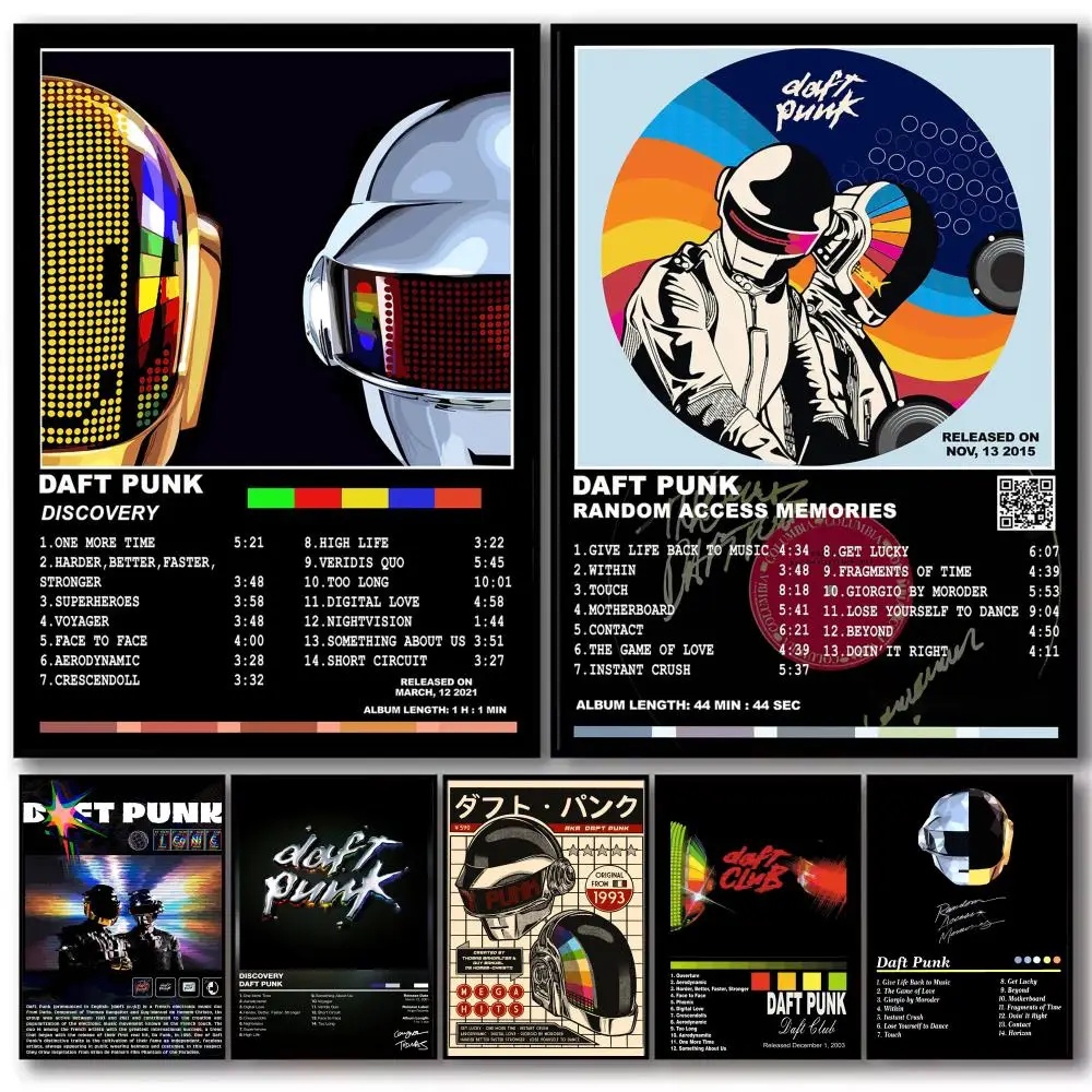Pop Music Group Album D-Daft P-Punk Poster Decorative Wall Art Stickers Mural Photo Print for Home Living Room Hallway Decor