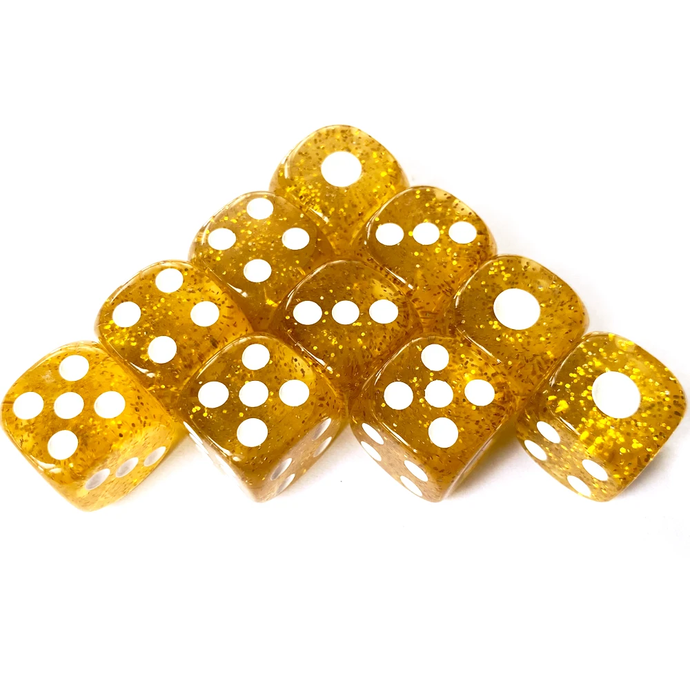 10pcs/Pack Gold Acrylic Dice 16mm Flash Glitter Rounded Corner #16 Cubes Creative Bar KTV