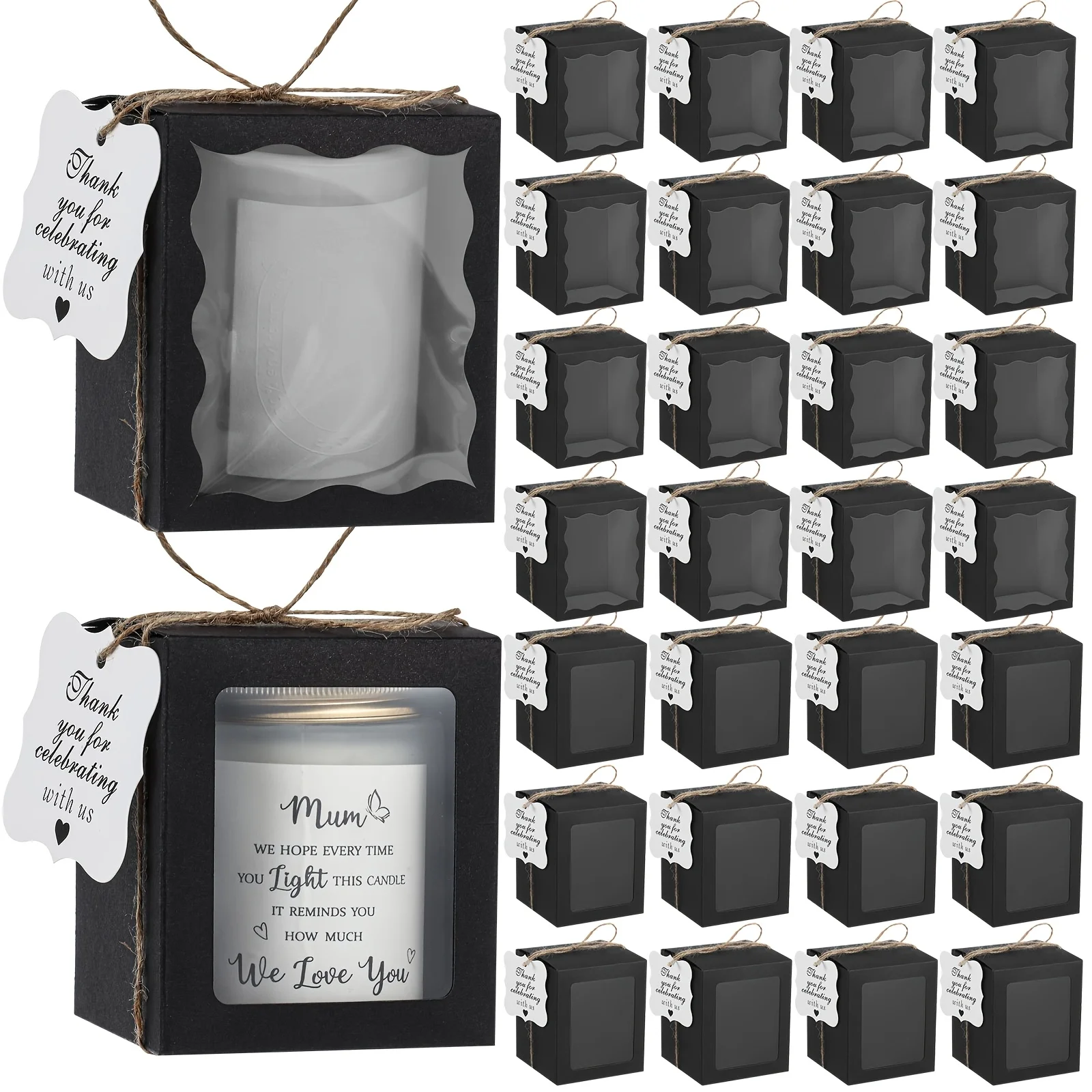 

Gift for Her/Him A Set of 50 Transparent Gift Boxes Designed for Candles Ranging from 4 to 10 Ounces, Including a Bundle of 50 Paper Thank You Tags And Hemp Rope, Perfect for Wedding, Birthday