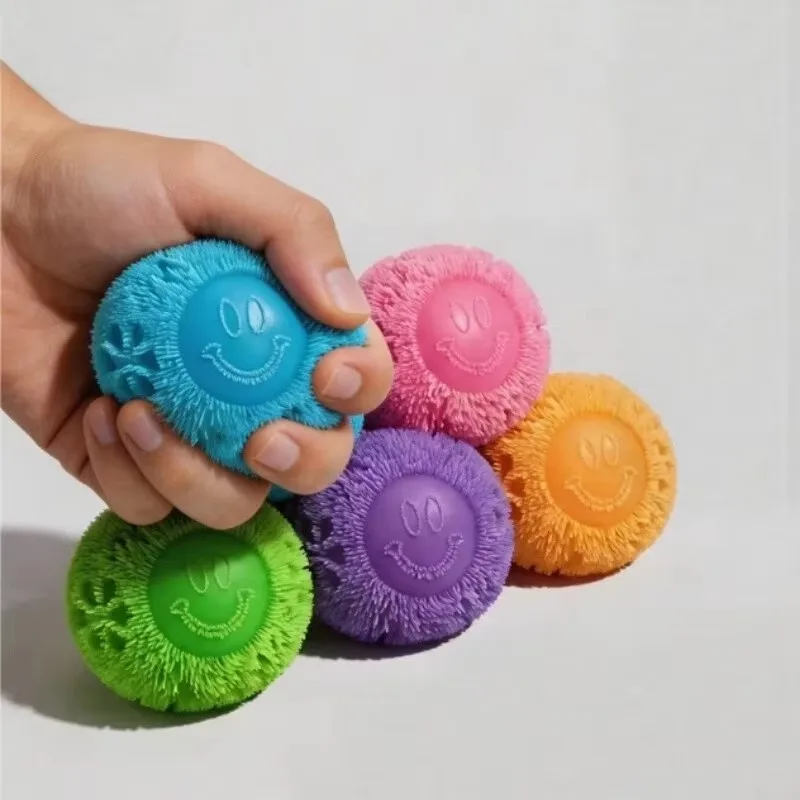 Textured Smiley Fuzzy Squeeze Stress Ball Soft Anxiety Relief Gadget Color Desktop Ornament For Office Relaxation Holiday Gift