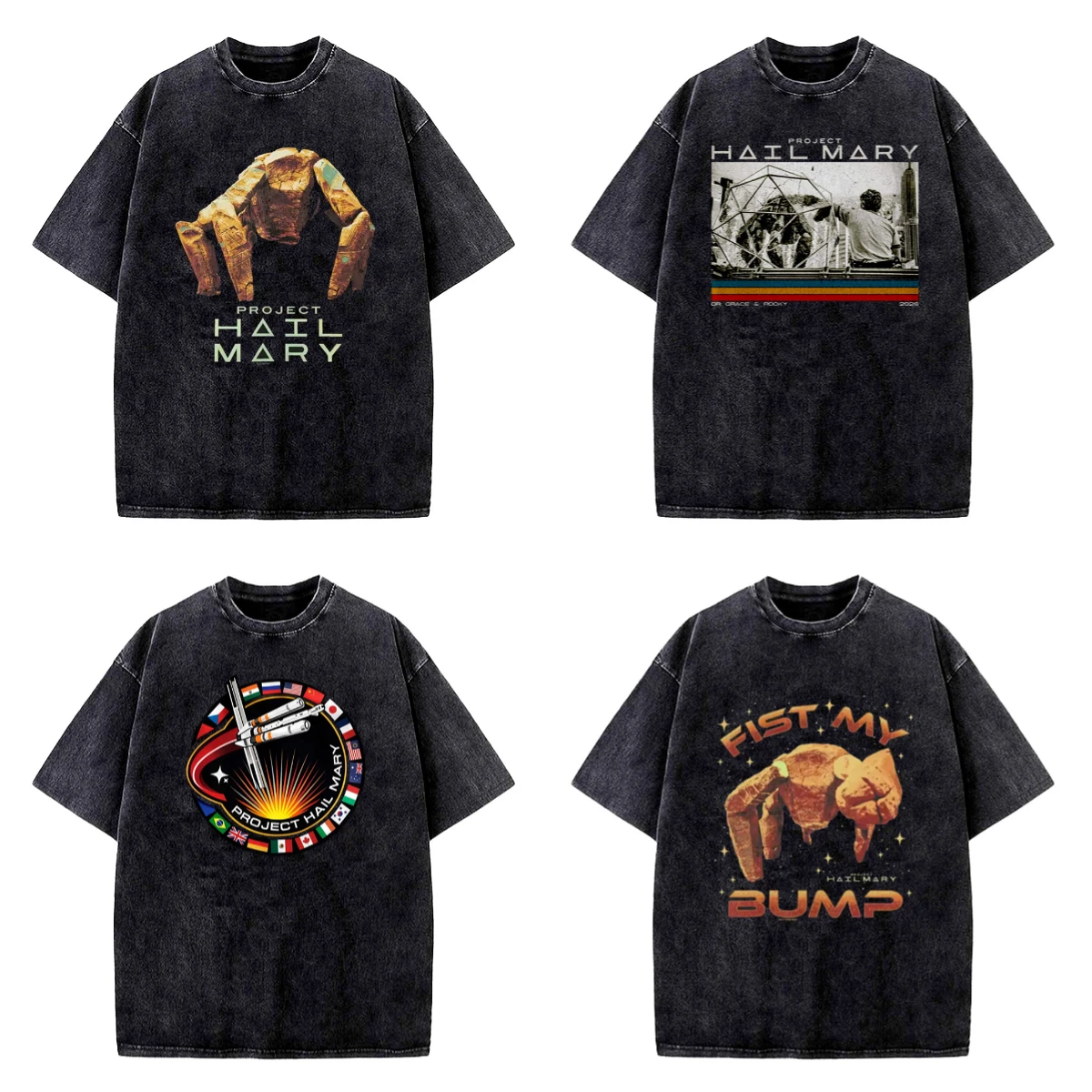 Camiseta Vintage Lavada con Estampado de Proyecto Hail Mary Alien, Camisetas de Verano Estilo Urbano, Camiseta de Algodón Harajuku de Manga Corta