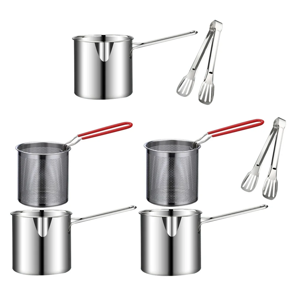 1200ML Deep Frying Pot with Strainer Basket Portable Cooking Pot 304 Stainless Steel for French Fries Chicken Fry