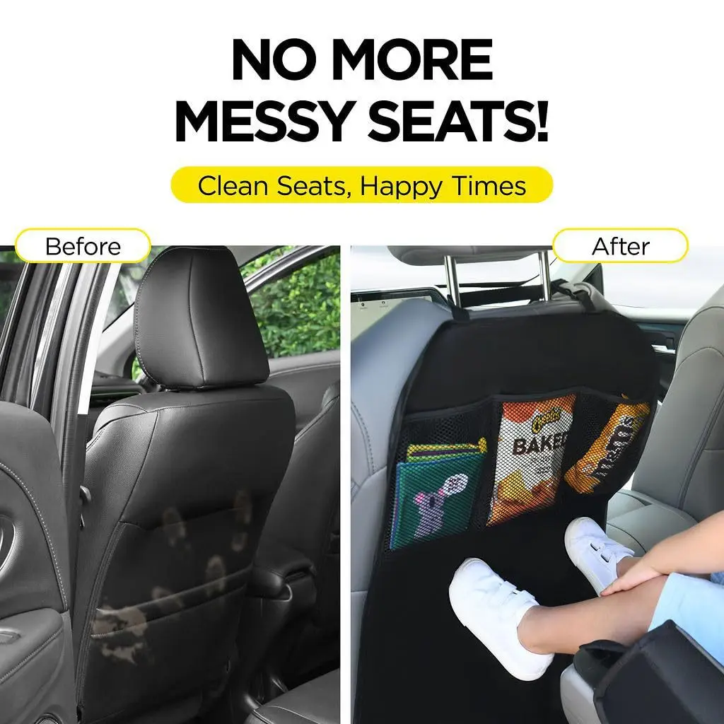 Car Seat Back Protector with Storage Pocket - Kick Guard, Foldable and Durable Polyester Material for Easy Cleaning