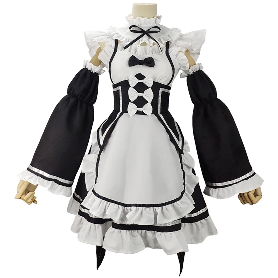 Ram Rem Cosplay Maid Costume Re:zero Kara Hajimeru Isekai Seikatsu Cosplay Ram Rem Maid Dress Kawaii Servant Maid Outfits Wig