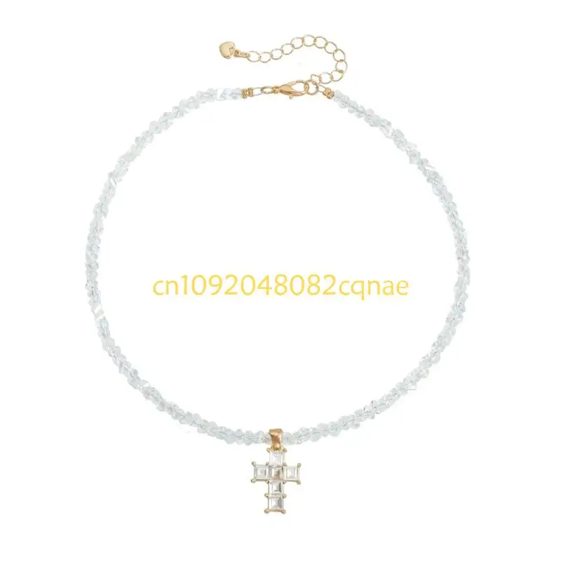 Portable Triangular Crystal Crosses Pendant Easy Carry Alloy Chain Clavicle Chain