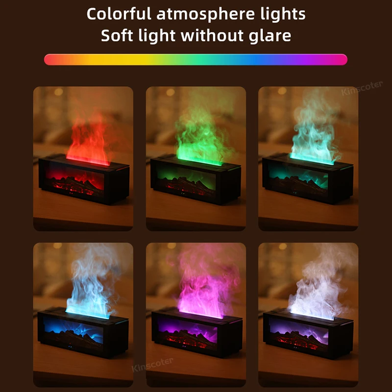 Simulated Fireplace Diffuser Aroma  Essential Oil Air Humidifier with Timer Remote & Colorful Night Light for Home Creative Gift