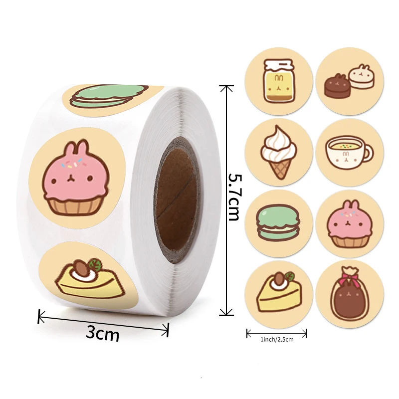 50-500pcs Donut Pattern Stickers Self-adhesive Handmade Cookies Sign Baking Gift Box Packing Seal Labels Paper Decoration