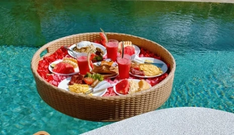 

60CM Water Tray Bali Vietnamese Breakfast Rattan Floating Round, B & B Villa Swimming Pool Fruit Tray