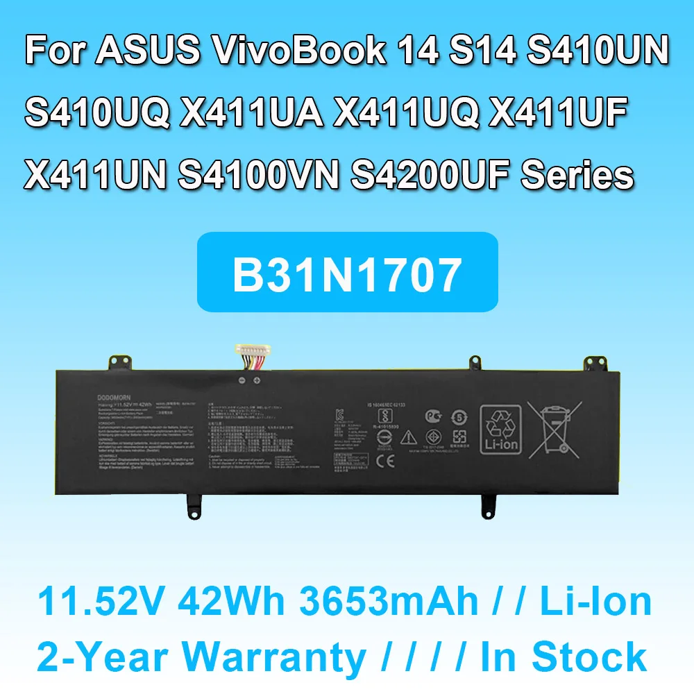 Bateria do laptopa B31N1707 dla ASUS VivoBook 14 S14 X411U X411UA X411UN X411UF X411UQ S410UN S410UQ S4100V S4100VN S4200U R421U