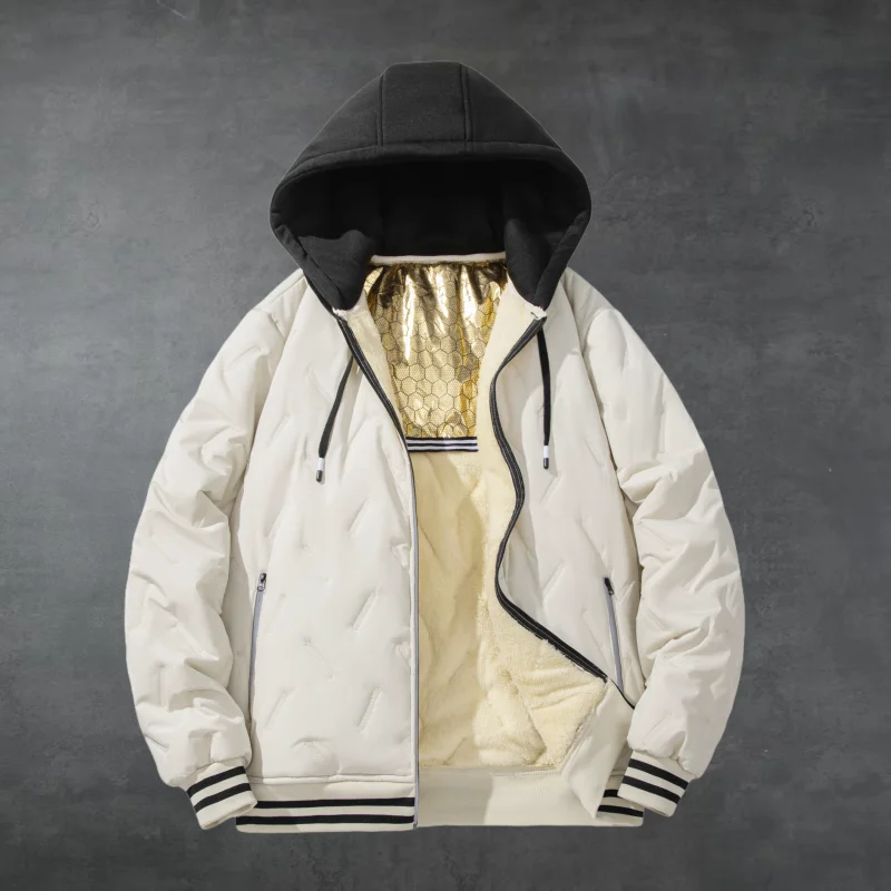 

Men's Winter Thickened Baseball Jacket Business Fleece Thick Warm Men Parkas Hooded Winter Jacket Cotton Padded Warm Coat