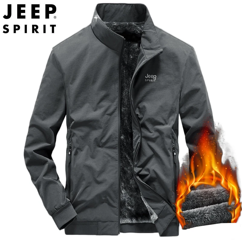 JEEP SPIRIT Jackets for Men Autumn Winter Plus Velvet Thick Casual Stand Collar Warm and Cold-proof High-quality Coat Clothes