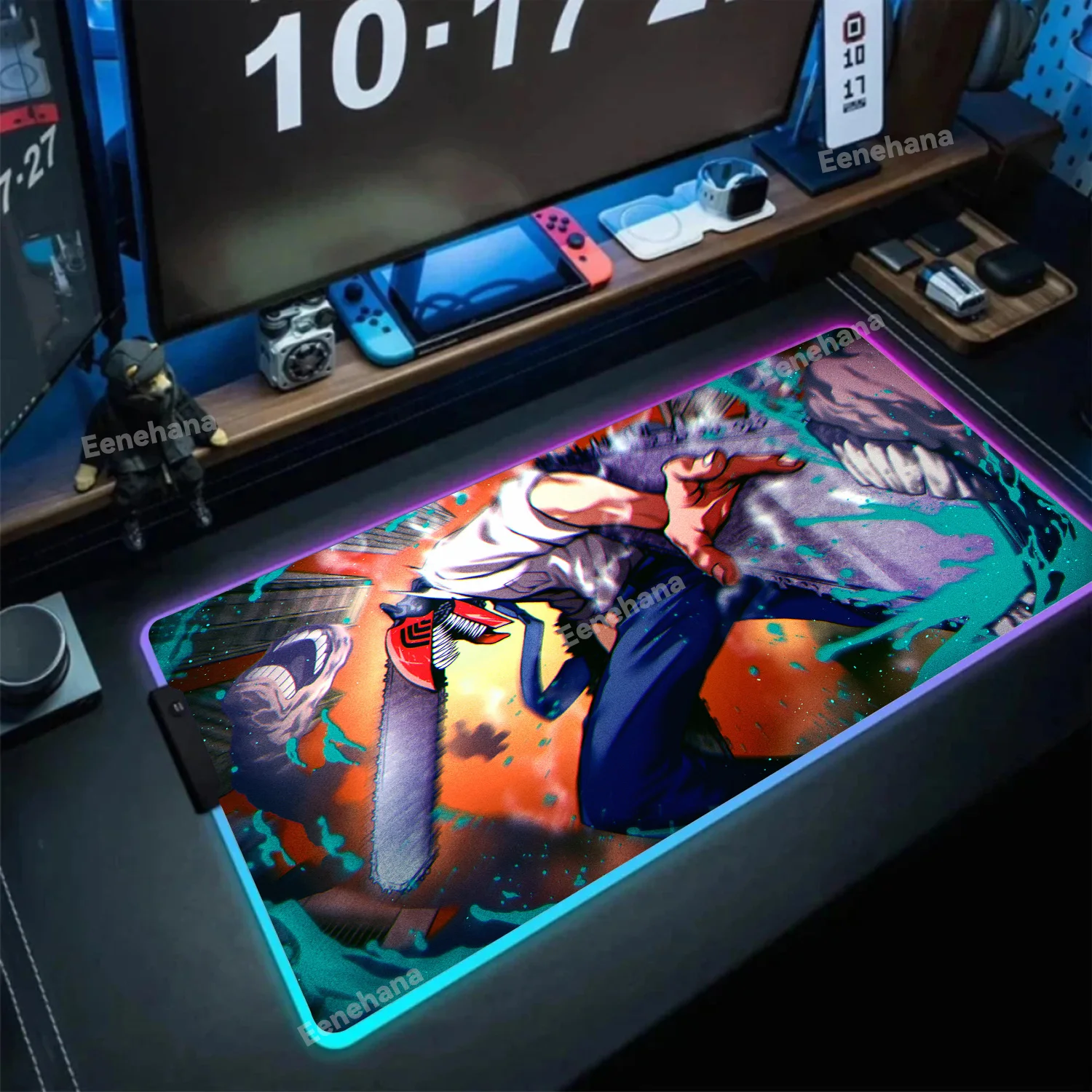 Large Laptop Keyboard Desk Playmat Chainsaw Man RGB Mouse Pad Anime Mouse Mat Gamer LED Backlight Gaming Accessories Mousepad