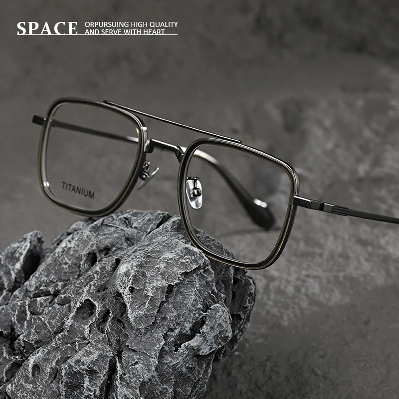 

GMS-637 titanium acetate handmade Double beam glasses frame men optical eyeglasses Myopia reading women personalized eye glasses