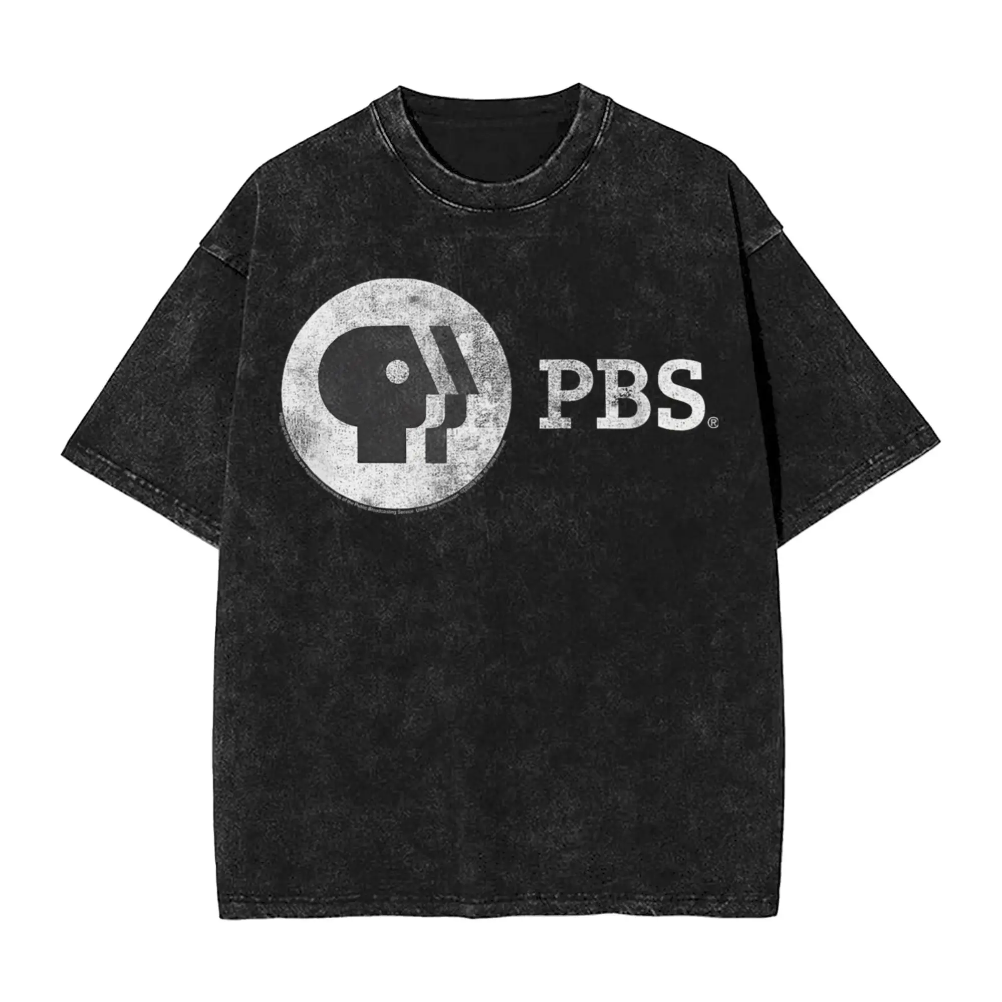 

Vintage PBS White Logo Public Broadcasting Service T-Shirt Men 100% Cotton Washed T Shirts Short Sleeve Tee Shirt Summer Tops