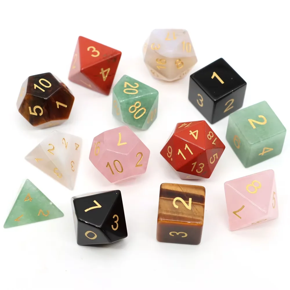 7Pcs/Set DND Dice Natural Crystal Stone Carved Polyhedral Dice for Role-Playing Family Entertainment Table Games RPG Board Game