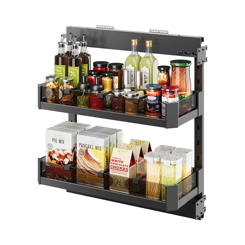 Kitchen Narrow Cabinet Side-mounted Basket Cabinet Side Crack Rack Aluminum Alloy Low Cabinet Seasoning Storage Damping Track