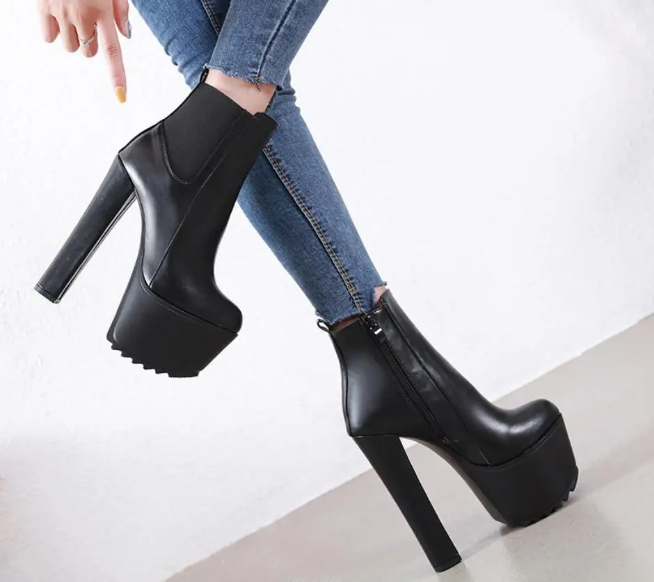 New Fashion Women\'s Ankle Boots Platform Sexy High Heels Short Boot For Women Black Classic Heels Party Shoes Ladies Large Size