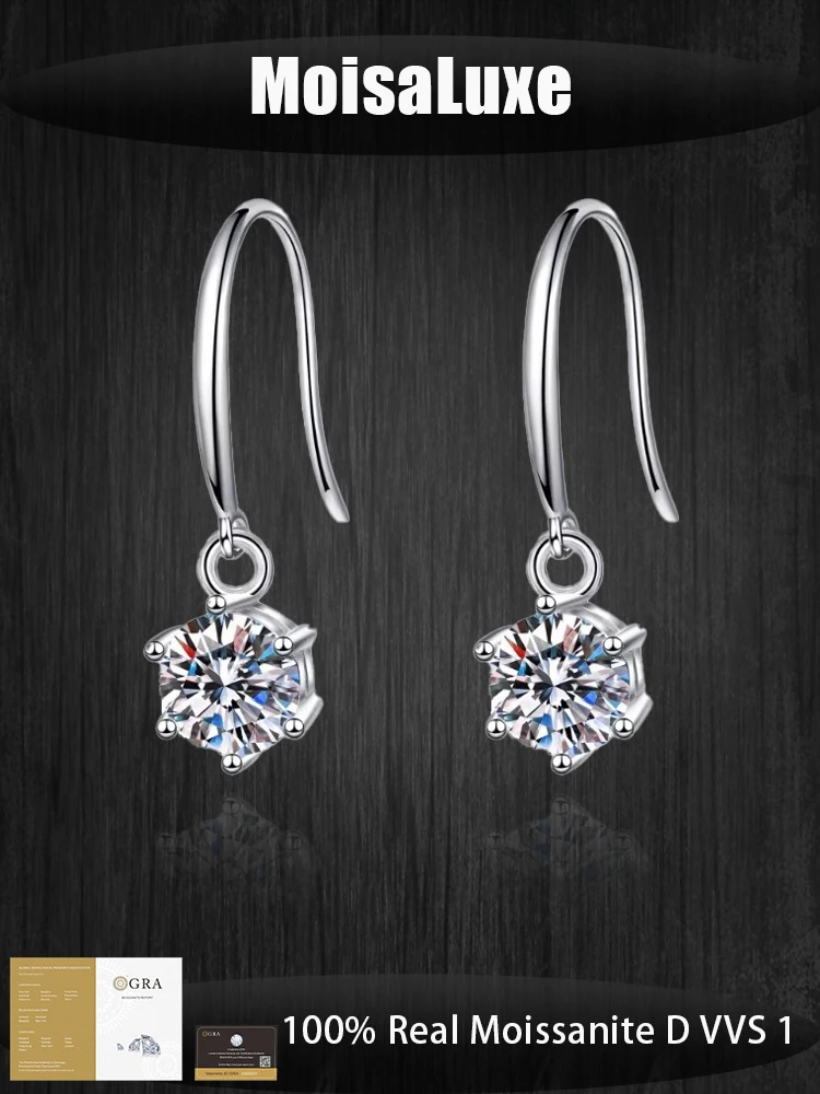 

MoisaLuxe Official Store GRA Moissanite 925 sterling silver Four-claw Round Earrings for Women Light luxury Holiday gifts