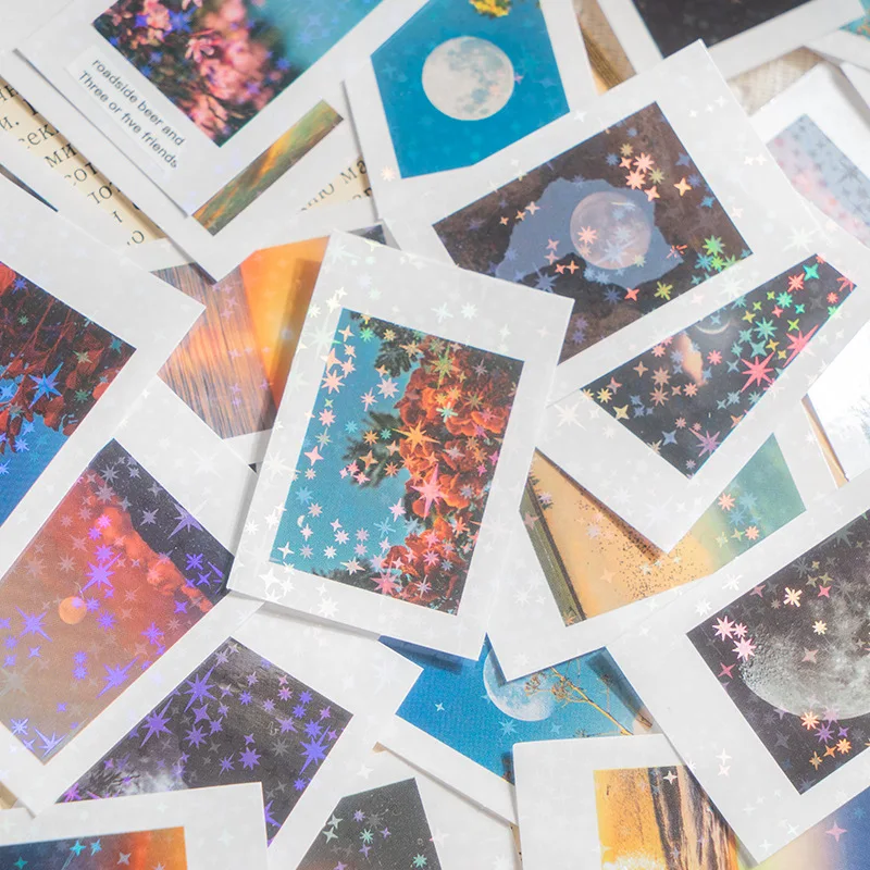 50Sheets Box-packed Sticker Bag The Moon In The Palm Of One's Hand Series Scenery Hand Account Decoration Stationery Material