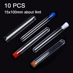 10PCS 15x150mm Lab Clear Plastic Test Tube Round Bottom Tube Vial with Cap Office Lab Experiment Supplies