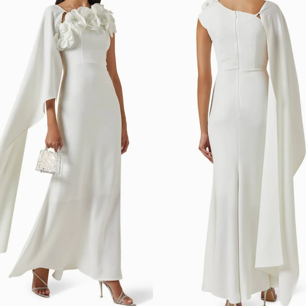 

Customized Elegant Graceful White Jersey Evening Dress Delicate Sweetheart Short Sleeves Party Dress Modern Celebrity Gowns