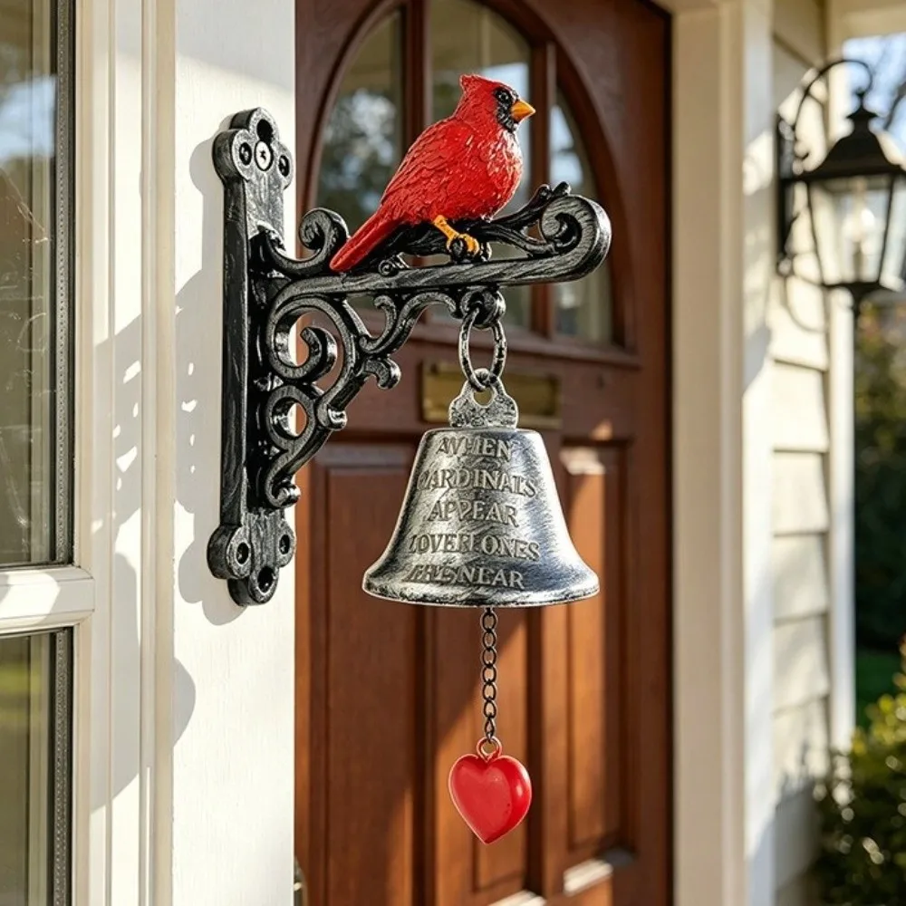 Vintage Design Metal Red Bird Doorbell Sturdy Weather-proof Wall Mounted Doorbell Handmade Resin