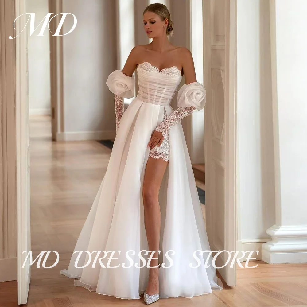 MD 2025 Modern A-line Blossom Wedding Dress For Women 3D Flower Lace Sweetheart Side High Slit Bride Gowns vestidos Customized