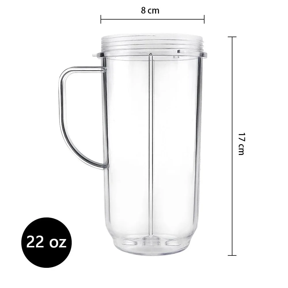 Tall 22oz Replacement Part Cup Mug with handle compatible with 250w Magic Bullet On-The-Go Mug