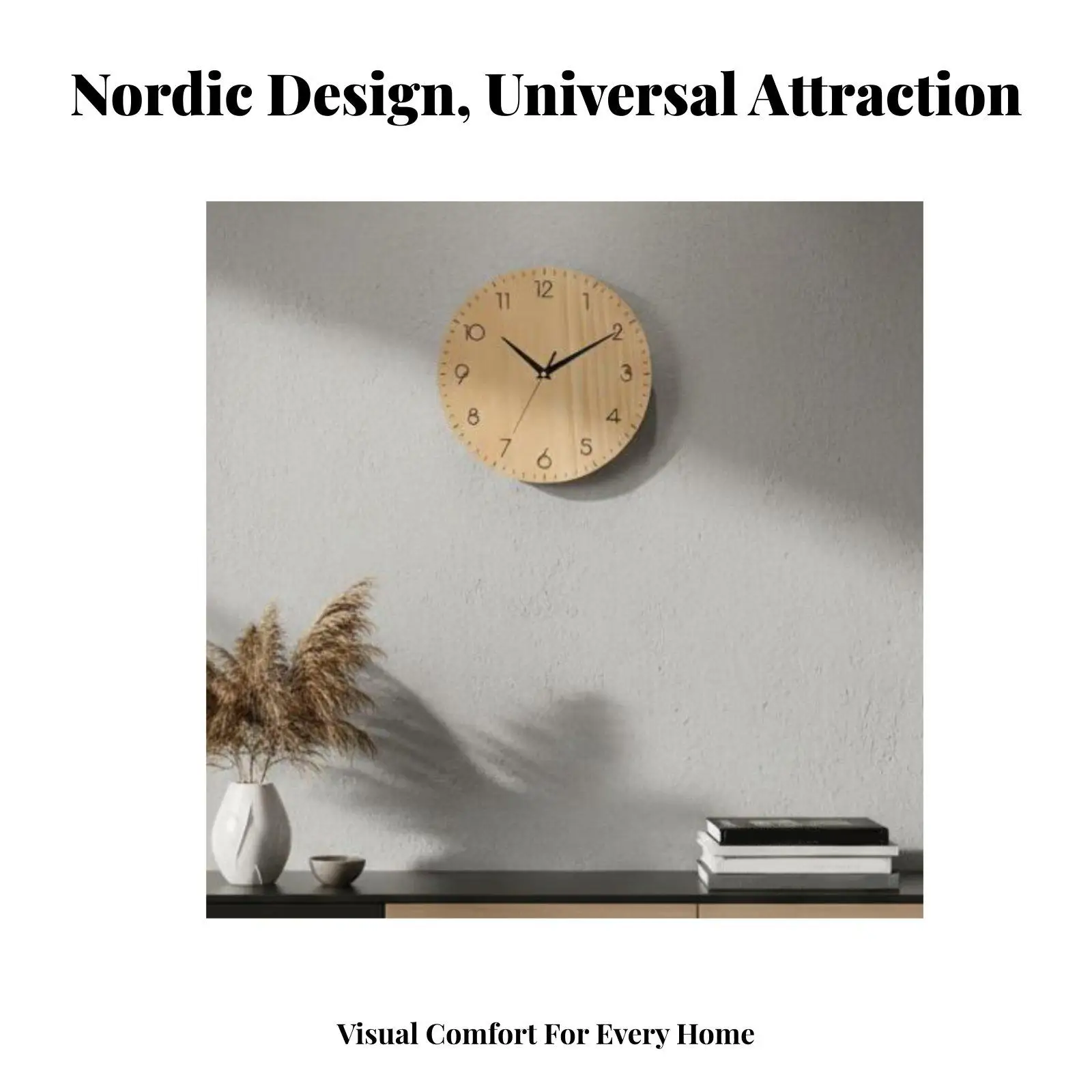 10 Inch Wood Grain Clock Non-Ticking Nordic Design Silent Clock Easy for Living Room, Bedroom, Kitchen