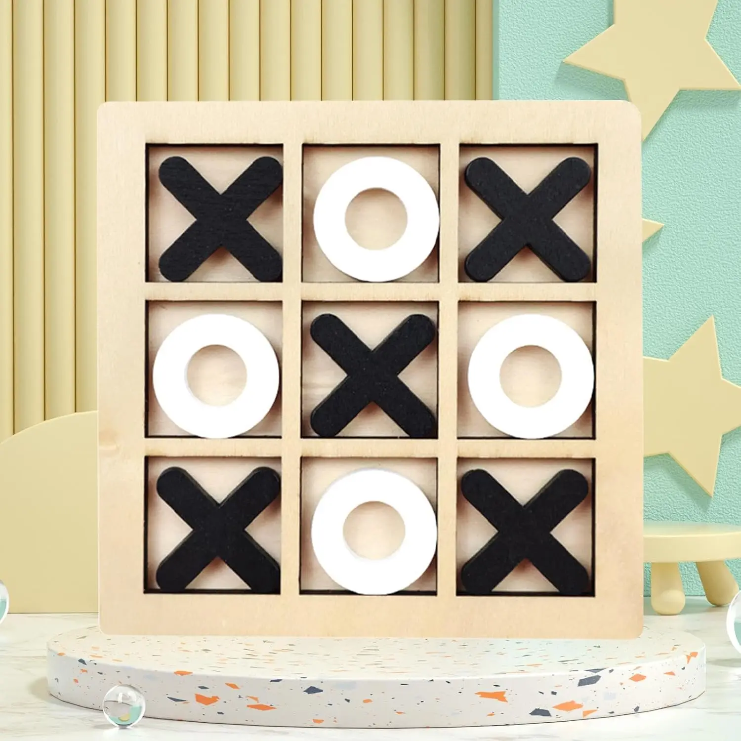 Wooden Tic Tac Toe Puzzle Game for Two Players Interactive Logic & Strategy Board Game Family Party Birthday Boys & Girls Gift