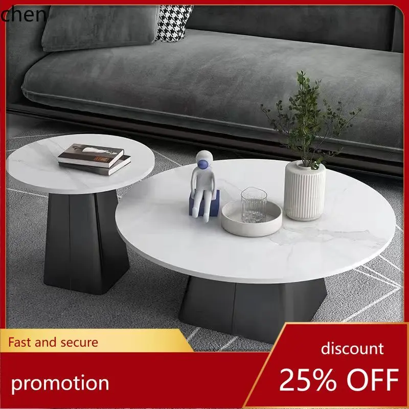 

HT Modern Round Stone Tea Table Set for Living Room, Home Use, Large and Small Round Tea Tables, Studio Side Table