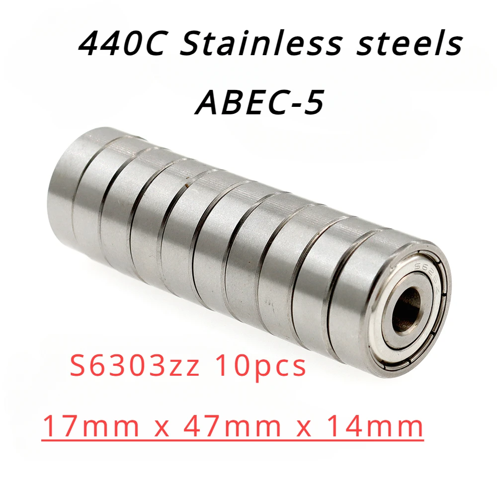 

Veekaft High Precision 440 Stainless Steel ABEC-5 Deep Groove Ball Bearings S6303zz 17mmx47mmx14mm for 10pcs