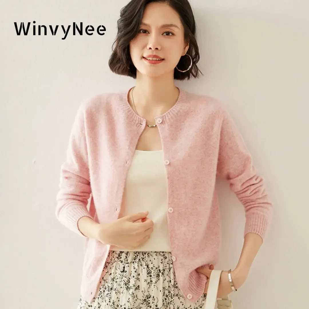 WinvyNee Women Cashmere Cardigans Sweater O Neck Merino Wool Causal Coat Solid Warm Knitwear Tops Sweaters Autumn Wnter B1264034