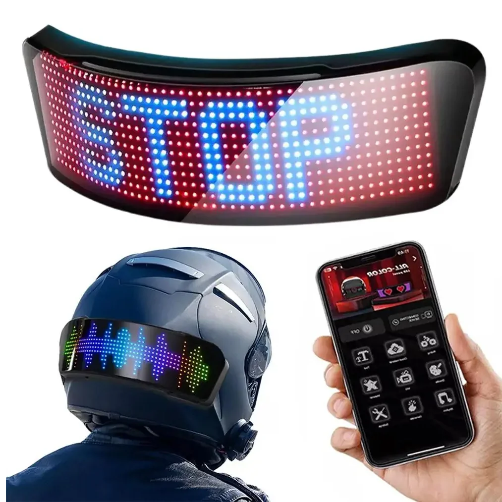 2025 сигнальная лампа для мотоциклетного шлема, ночная езда, DIY дисплей, шлем, программируемый велосипедный задний фонарь, светодиодный экран, светодиодный RGB-экран H7X4