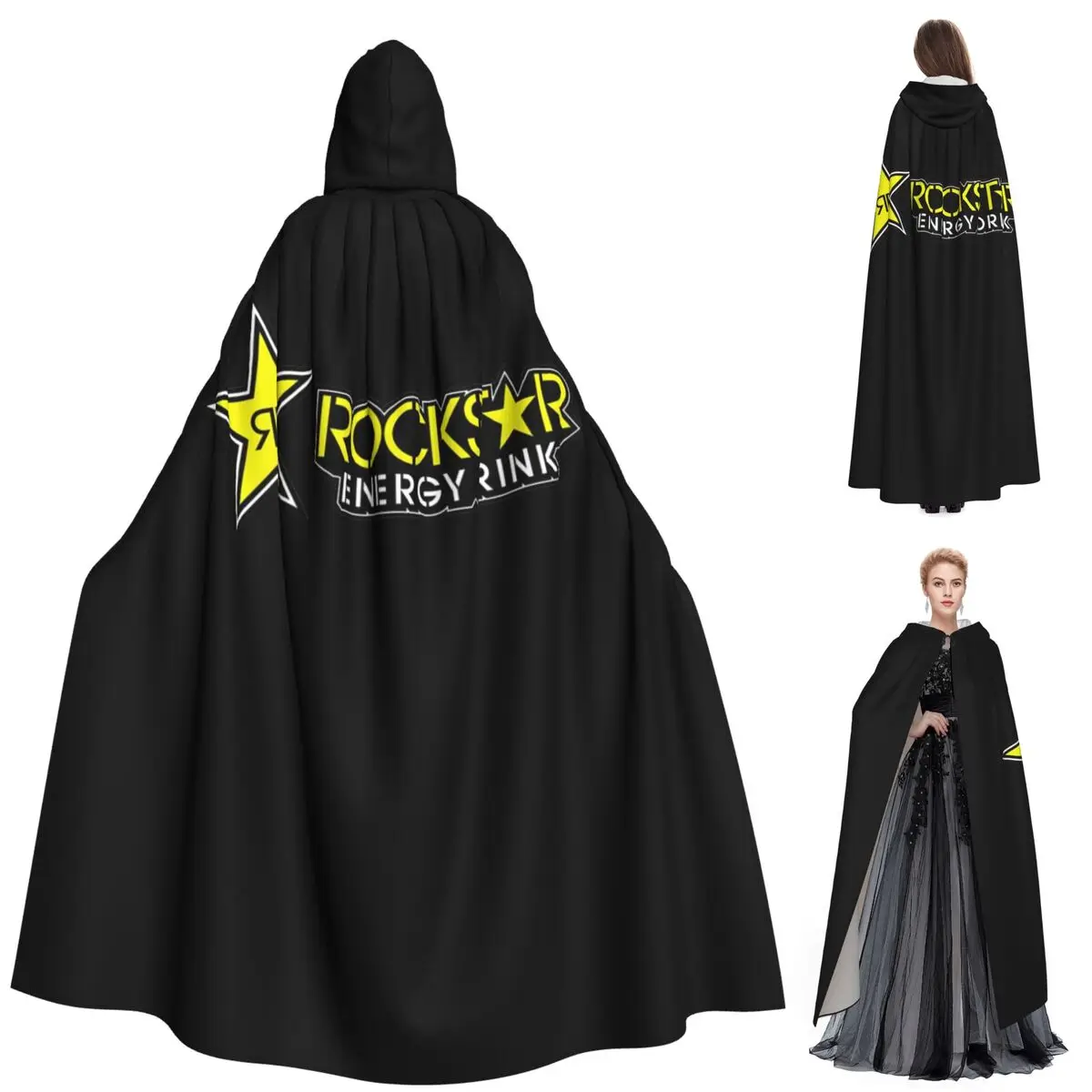 

Rockstar Energy Drink длинный плащ с капюшоном ведьма средневековый костюм накидка для косплея Хэллоуин пальто для взрослых унисекс